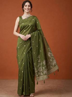 Floral embroidered pure cotton designer kanjeevaram saree 2