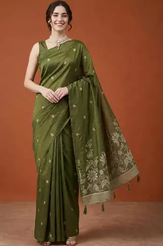 Floral embroidered pure cotton designer kanjeevaram saree