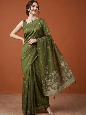 Floral embroidered pure cotton designer kanjeevaram saree 3