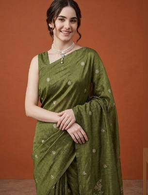 Floral embroidered pure cotton designer kanjeevaram saree 4