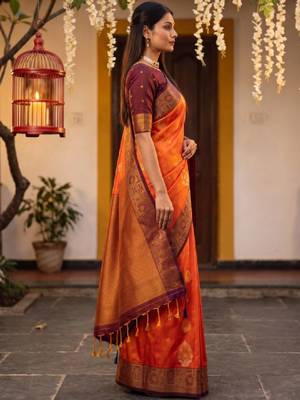 Woven design zari art silk kanjeevaram saree with blouse 2