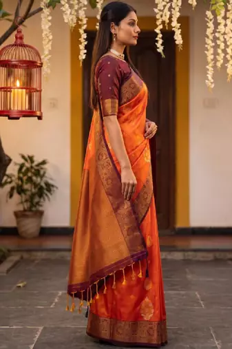 Woven design zari art silk kanjeevaram saree with blouse