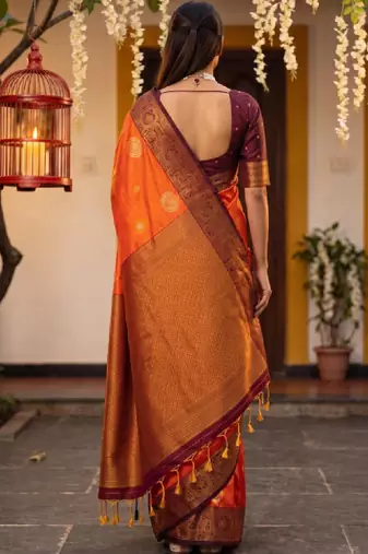 Woven design zari art silk kanjeevaram saree with blouse