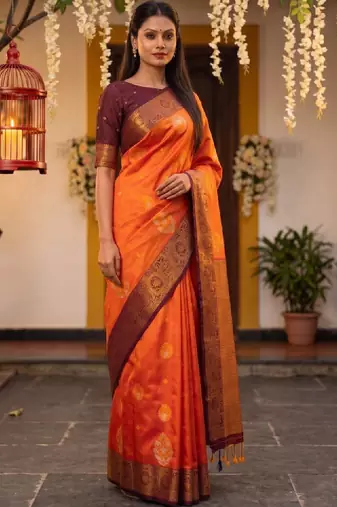 Woven design zari art silk kanjeevaram saree with blouse