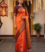Woven design zari art silk kanjeevaram saree with blouse