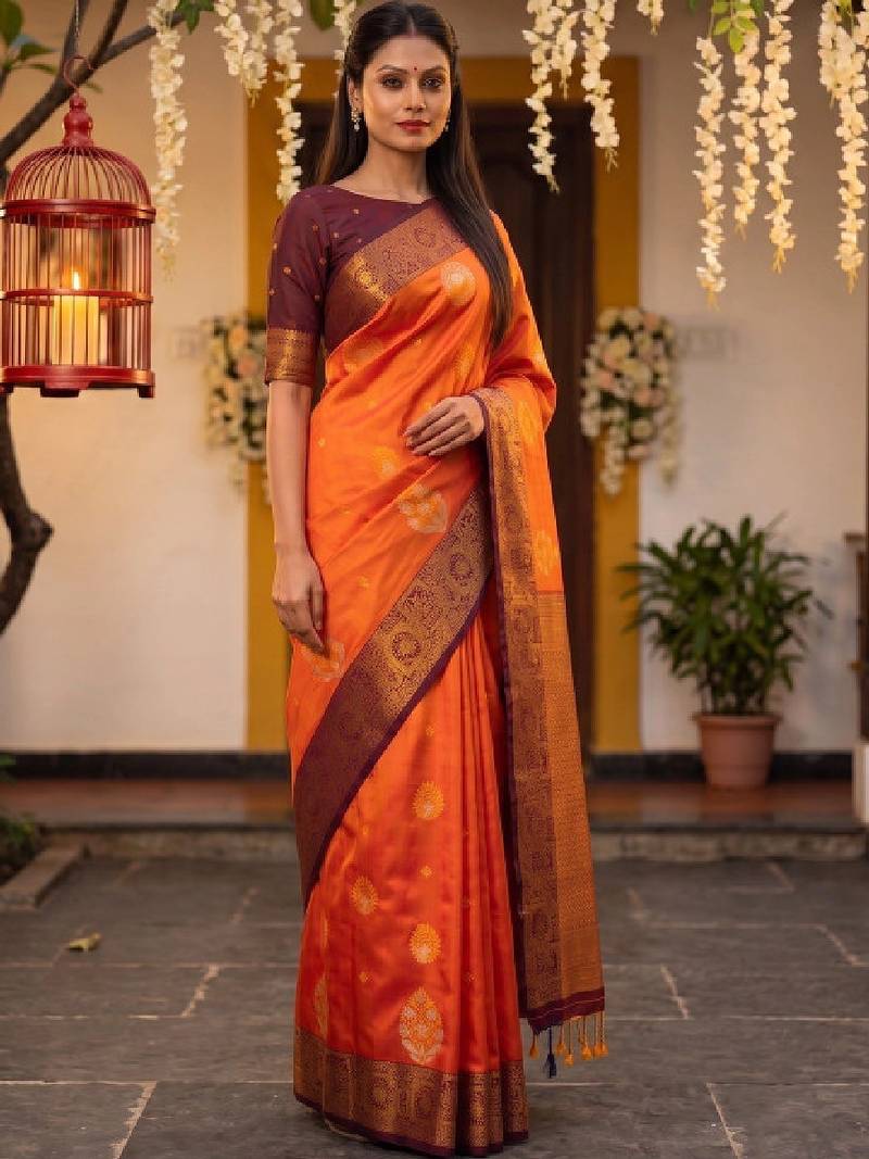 Woven design zari art silk kanjeevaram saree with blouse