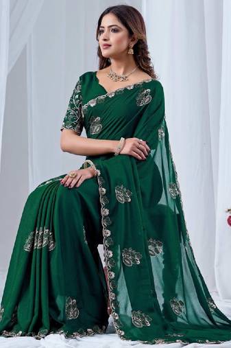 Floral embroidered pure georgette heavy work kanjeevaram saree