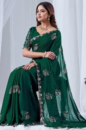 Floral embroidered pure georgette heavy work kanjeevaram saree