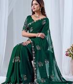 Floral embroidered pure georgette heavy work kanjeevaram saree