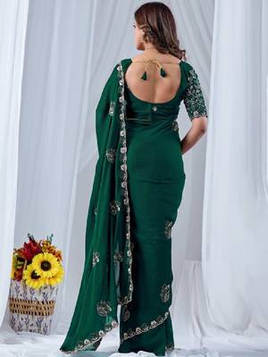 Floral embroidered pure georgette heavy work kanjeevaram saree 2