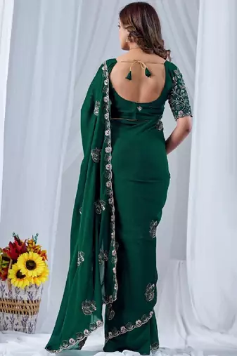 Floral embroidered pure georgette heavy work kanjeevaram saree