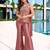 Dusty rose fendy satin embroidered kurta pant dupatta set