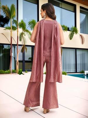 Dusty rose fendy satin embroidered kurta pant dupatta set 3