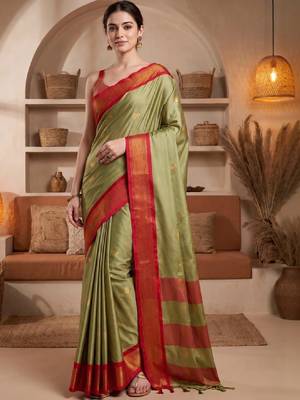 Woven design zari pure cotton kanjeevaram saree 1