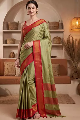 Woven design zari pure cotton kanjeevaram saree