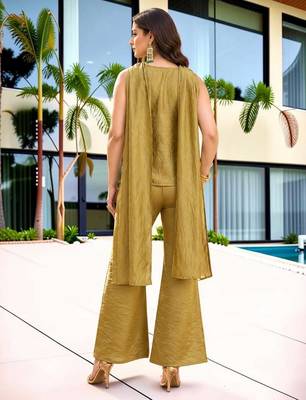 Antique gold fendy satin embroidered kurta pant dupatta set 4