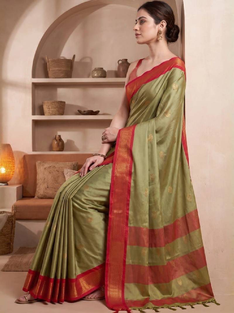 Woven design zari pure cotton kanjeevaram saree