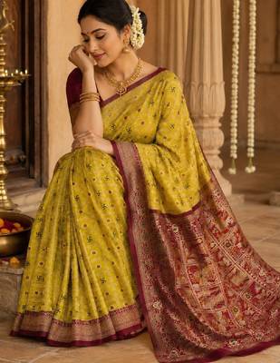 Ethnic motifs zari art silk handloom kanjeevaram saree 1