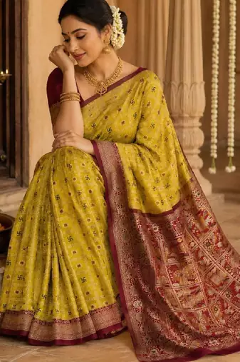 Ethnic motifs zari art silk handloom kanjeevaram saree