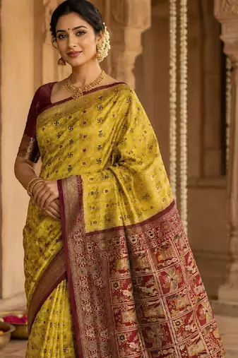 Ethnic motifs zari art silk handloom kanjeevaram saree