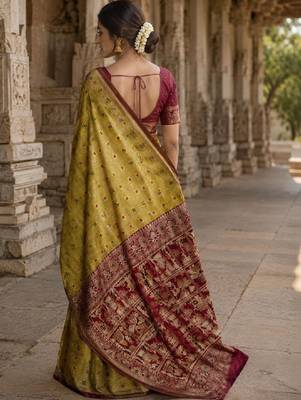 Ethnic motifs zari art silk handloom kanjeevaram saree 3