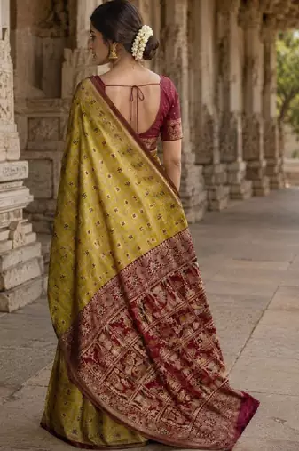Ethnic motifs zari art silk handloom kanjeevaram saree