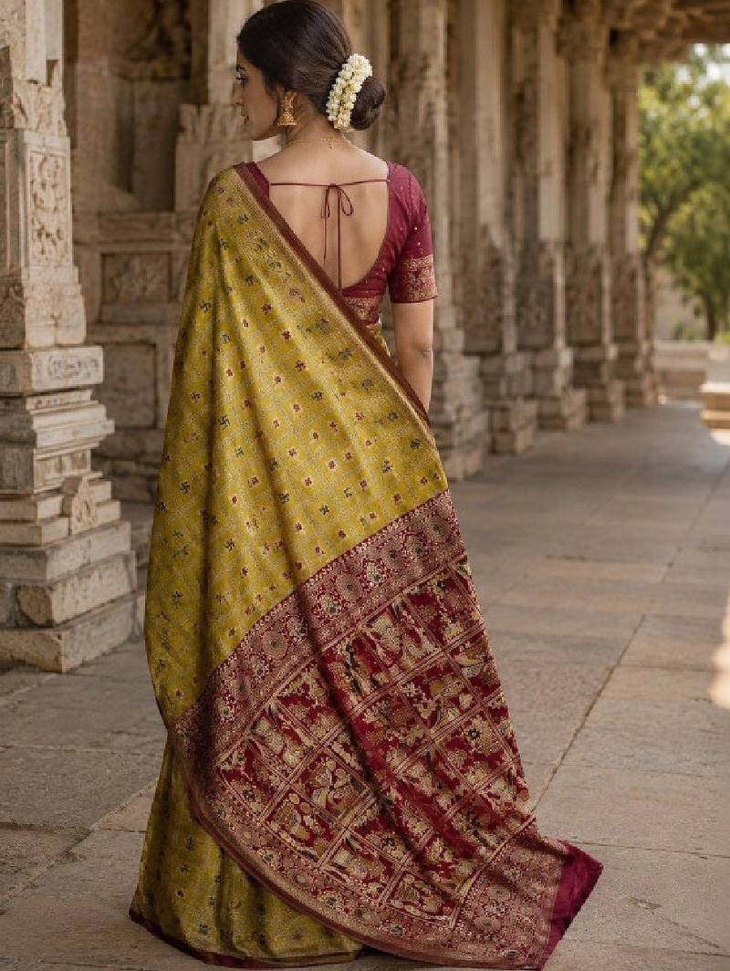 Ethnic motifs zari art silk handloom kanjeevaram saree