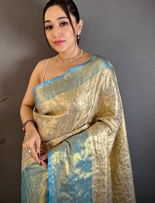 Woven design zari silk blend kanjeevaram saree 1