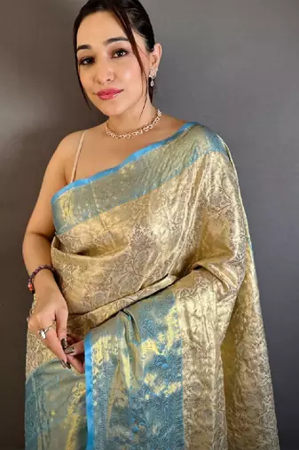 Woven design zari silk blend kanjeevaram saree