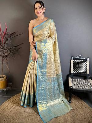 Woven design zari silk blend kanjeevaram saree 2