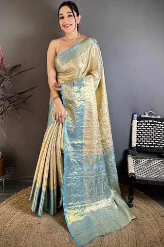 Woven design zari silk blend kanjeevaram saree