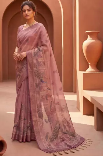 Kalamkari silk blend fusion kanjeevaram saree