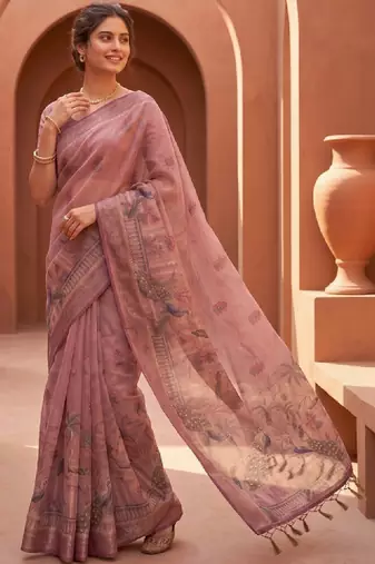 Kalamkari silk blend fusion kanjeevaram saree