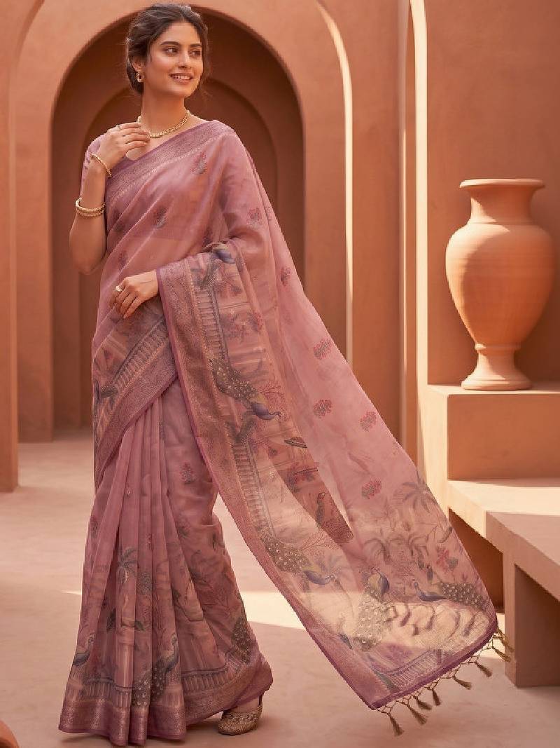 Kalamkari silk blend fusion kanjeevaram saree