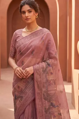 Kalamkari silk blend fusion kanjeevaram saree