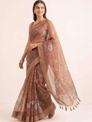 Floral embroidered silk blend designer kanjeevaram saree 1