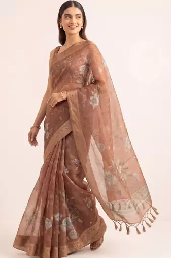 Floral embroidered silk blend designer kanjeevaram saree