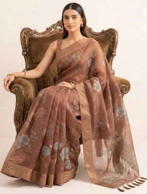 Floral embroidered silk blend designer kanjeevaram saree 2