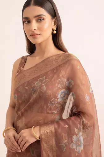 Floral embroidered silk blend designer kanjeevaram saree