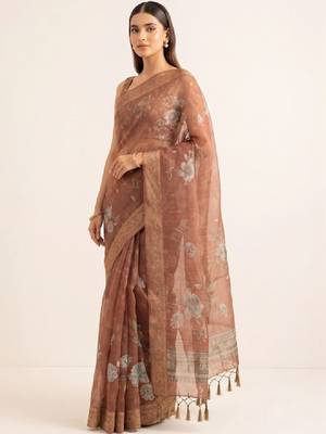 Floral embroidered silk blend designer kanjeevaram saree 4