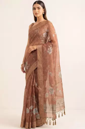 Floral embroidered silk blend designer kanjeevaram saree