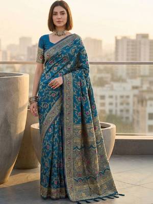 Woven design zari silk blend designer kanjeevaram saree 1