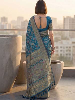 Woven design zari silk blend designer kanjeevaram saree 3