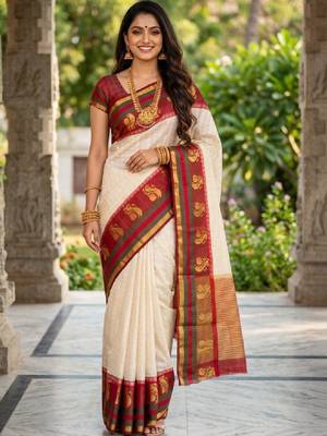 Woven design zari art silk designer kanjeevaram saree 1