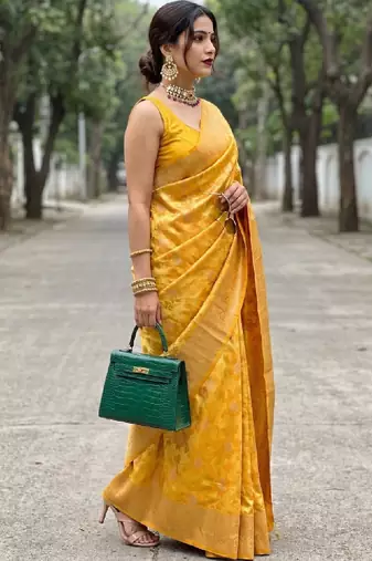 Ethnic motifs zari art silk handloom kanjeevaram saree