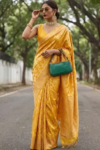 Ethnic motifs zari art silk handloom kanjeevaram saree