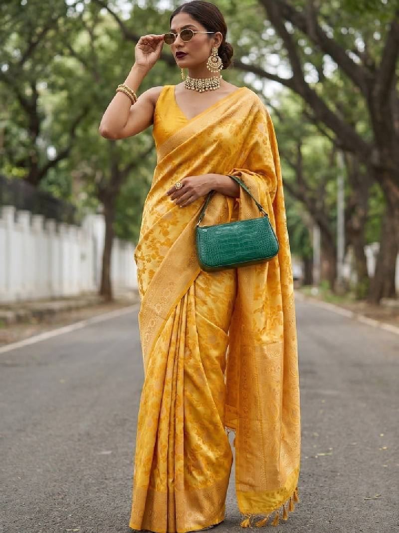 Ethnic motifs zari art silk handloom kanjeevaram saree