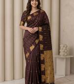 Ethnic motifs zari silk blend heavy work kanjeevaram saree