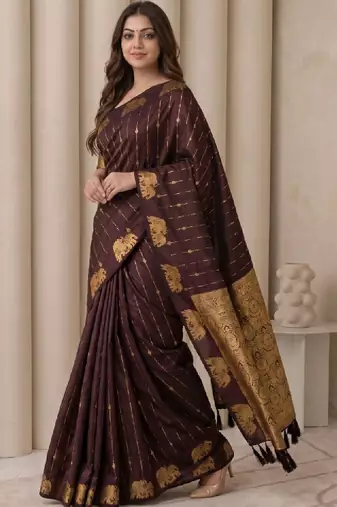 Ethnic motifs zari silk blend heavy work kanjeevaram saree