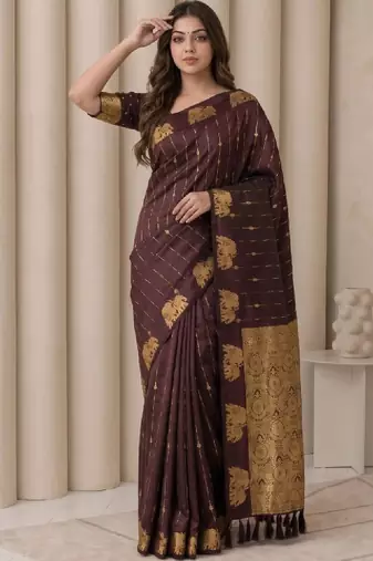 Ethnic motifs zari silk blend heavy work kanjeevaram saree